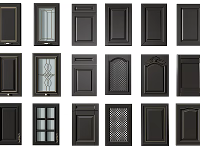 Various Dark Cabinet Door Designs With Glass Panel And Pattern Details 3d model