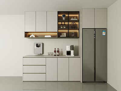 Modern Minimalist Light Gray Sideboard With LED Glass Display Cabinets For Organized Home Kitchen Storage 3d model