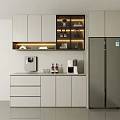 Modern Minimalist Light Gray Sideboard With LED Glass Display Cabinets For Organized Home Kitchen Storage