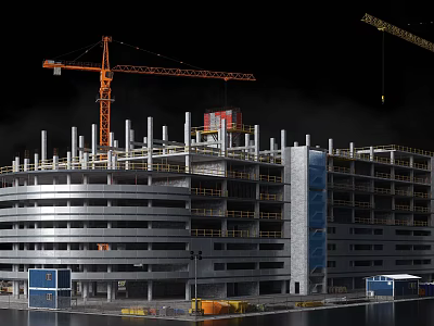 Construction Site Featuring Tower Crane Structural Columns And Multi Storey Building Under Construction 3d model