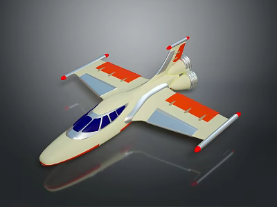 Cream Colored Toy Airplane with Orange Wings Cockpit Windows and Red Tail Tips 3d model
