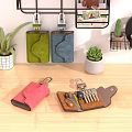 Stylish Jewelry Storage Cases In Green Blue Pink Leather With Decorative Plants