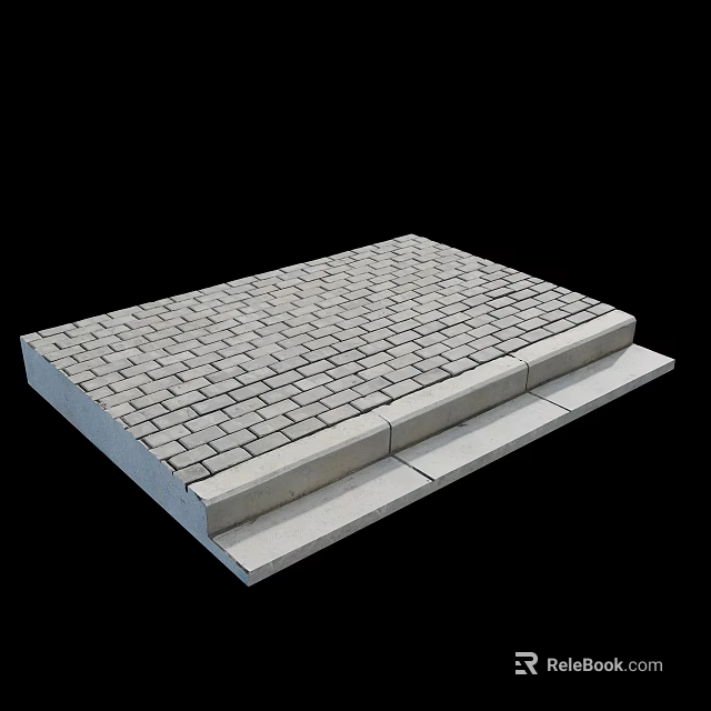 Durable Urban Road Infrastructure With Brick Pavement And Concrete Curb Structure 3d model 