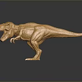 Golden Tyrannosaurus Rex Dinosaur Model With Textured Surface On Dark Reflective Background