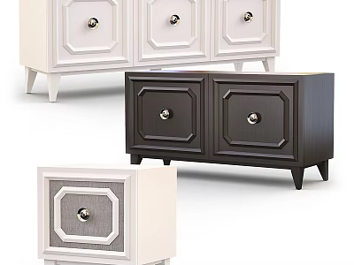 White and Dark Wood Dressers with Decorative Paneled Drawers Round Metal Knobs and Various Sizes 3d model