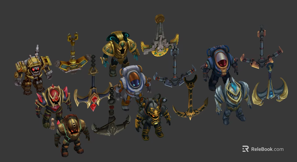 Game Movie Characters Featuring Multiple Armor Weapons And Colorful Mechanical Styles 3d model