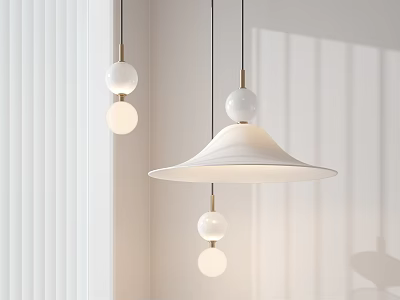 Modern White Pendant Lights With Spherical Bulbs And Umbrella Shaped Shade 3d model