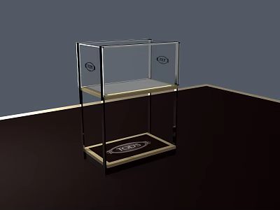 Transparent Glass Display Shelf Cabinet with Golden Frame Multiple Layers and Bottom Logo 3d model