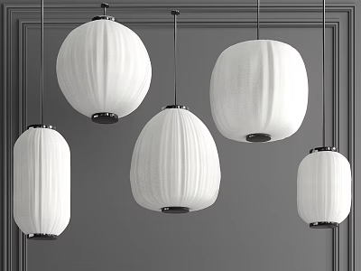 Modern White Pendant Lights With Fabric Shades Hanging In Grey Wall Background 3d model