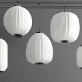 Modern White Pendant Lights With Fabric Shades Hanging In Grey Wall Background