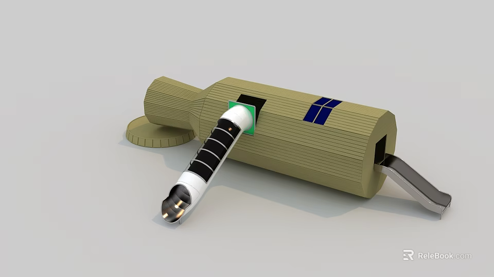 Yellow Playground Equipment With Blue Stripes And Spiral Component Structure Design 3d model