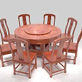Traditional Chinese Style Round Solid Wood Dining Table Set With Six Chairs 3d model