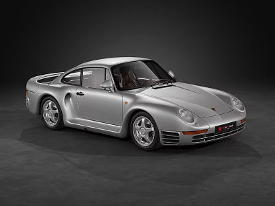 Silver Porsche Classic Sports Car With Sleek Body Design And Brown Leather Interior 3d model