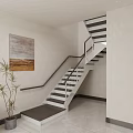 Modern Staircase Interior Design With Metal Handrail Glass Railing And Dark Steps