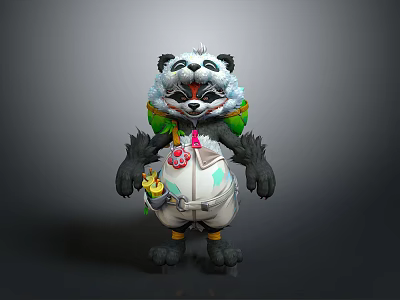 3D Panda Character Model With Decorative Clothing And Vibrant Color Details 3d model