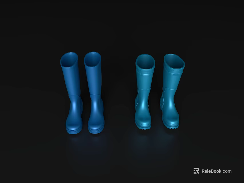 Blue Rain Boots Two Pairs Stylish Design On Black Background 3d model 