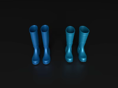 Blue Rain Boots Two Pairs Stylish Design On Black Background 3d model