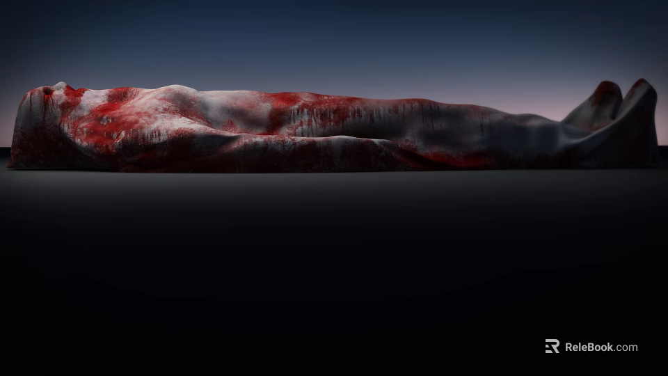 Mythical Creature With Red White Textured Mountainous Back Against Dark Sky And Black Ground 3d model 