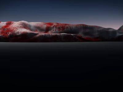 Mythical Creature With Red White Textured Mountainous Back Against Dark Sky And Black Ground 3d model