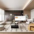 Modern Living Room Interior With Sofa Coffee Table Floor Lamp TV Geometric Rug And Wooden Armchair