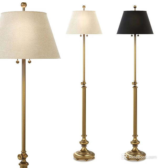 Modern Classic Floor Lamps With Brass Poles And Various Colored Fabric Shades 3d model 