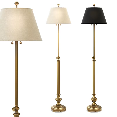 Modern Classic Floor Lamps With Brass Poles And Various Colored Fabric Shades 3d model