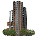 Modern High Rise Apartment Building With Brown And White Facade And Surrounding Trees