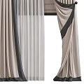 Elegant Beige Layered Curtains With Sheer Fabric And Black Trim Design