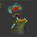 Decorative Tree With Red Umbrella Shaped Leaves On Yellow Gray Rock Base And Small Platform