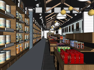 Supermarket Department Store Interior Featuring Aisles Shelves Products And Ceiling Lighting 3d model