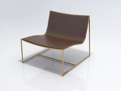 Modern Leisure Chair With Brown Leather Upholstery And Golden Metal Frame Design 3d model