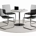 Round Table And Transparent Chairs Set With Laptop Cup On White Top And Round Rug