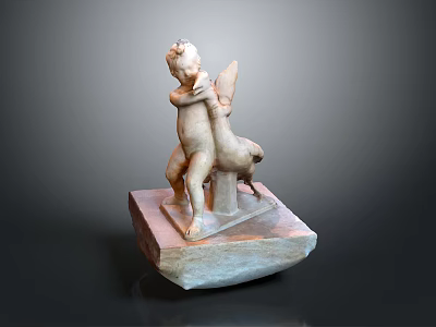 Decorative Square Base Furniture With Angel Sculpture And Brown Gray Finish 3d model