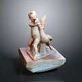 Decorative Square Base Furniture With Angel Sculpture And Brown Gray Finish