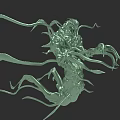 Green Mythical Reptile Creature With Long Tentacles And Scales 3D Design