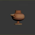 Brown Ceramic Clay Pot Sculpture With Golden Base And Intricate Hollow Carved Design