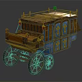 Vintage Blue And Gold Ornate Carriage With Decorative Wheels And Classic Design