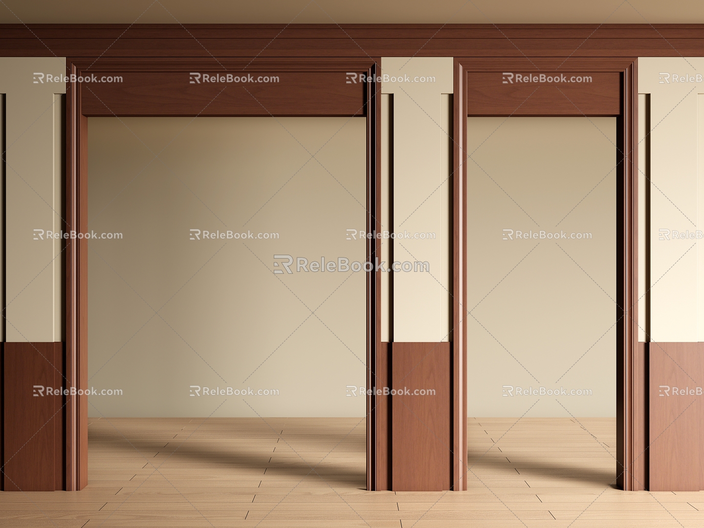 Middle ancient door cover pass solid wood door cover line wood 3d model