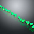 Green Small Plants Arranged In Line With Reflections On Dark Background 3d model