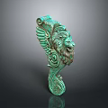 Artistic Green Lion Head Sculpture Carving With Decorative Wings And Intricate Curved Patterns