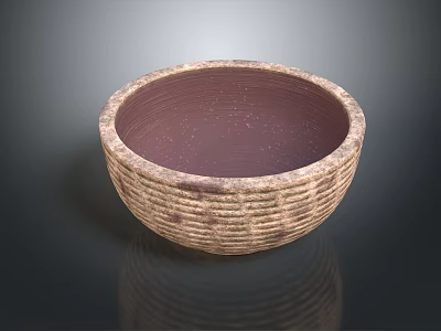 Handwoven Brown Purple Ceramic Bowl With Textured Design For Garden Decoration 3d model