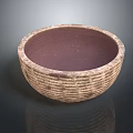 Handwoven Brown Purple Ceramic Bowl With Textured Design For Garden Decoration