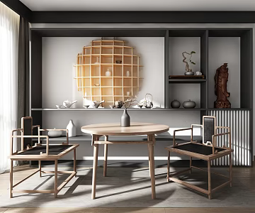 New Chinese Style Table and Chair Combination Dining Table and Chair 3d model