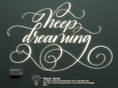 Glowing Neon Lamp Combination with Keep Dreaming Script and Artistic Curved Design 3d model