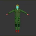 Man In Brown Utility Coverall Standing With Arms Outstretched On Gray Background