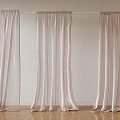 Sheer Light Pink Curtain Panels Hanging On White Rod With White Wall And Wooden Floor