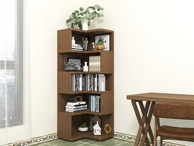 Wooden Shelving Unit With Multiple Layers Books Decorations And Potted Plant 3d model