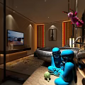 SPA Sauna Modern Interior Design With Bathtub Cozy Lighting And Decorative Screens