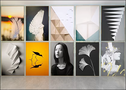 Modern figure painting, decorative painting, hanging painting, mural painting 3d model