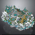 Ice Castle Architecture With Blue Roofs Snow Covered Trees And Spires